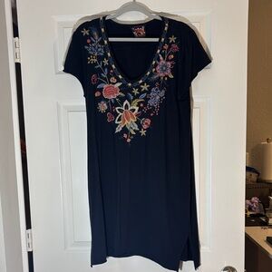 Johnny Was Navy Floral Embroidered Dress